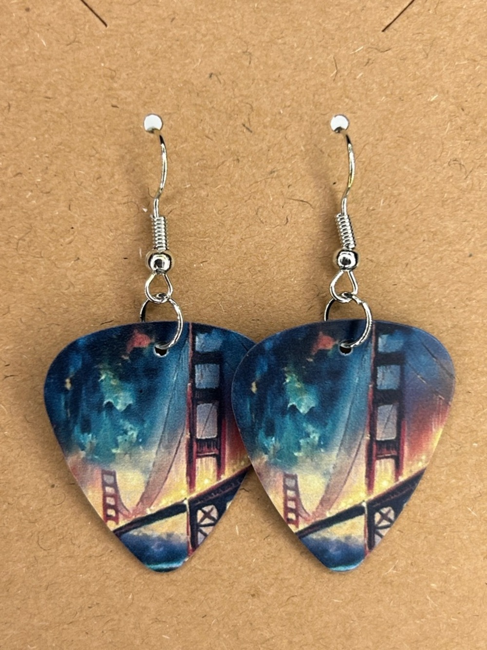 Bridge Scene Guitar Pick Earrings  Multicolor Fashion Jewelry